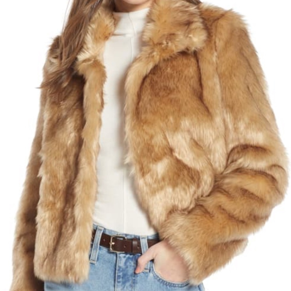 Something Navy faux fur crop jacket